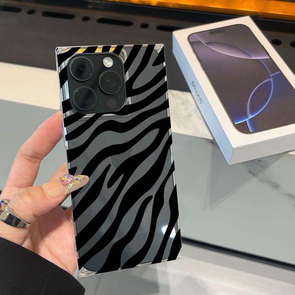 Clear Square Back Tube Case Protection For iPhone 15 Plus 11 12 16 ProMax 14 Pro Max 13 Anti-Oxygen,Zebra Pattern Casing