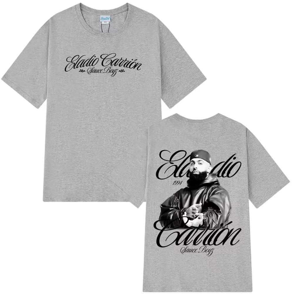 Rappeur Eladio Carrión Sauce Boyz Tournée 2026 Album T-shirt Hommes Femmes Vintage T-shirt Manches Courtes Hiphop Punk T-shirt Streetwear