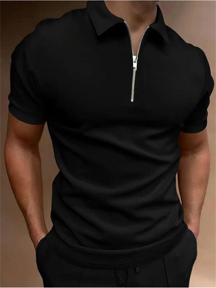 European and American Style Men's Summer Solid Polo Shirt Short Sleeve Turn Down Collar Top Casual Slim Fit T-shirt