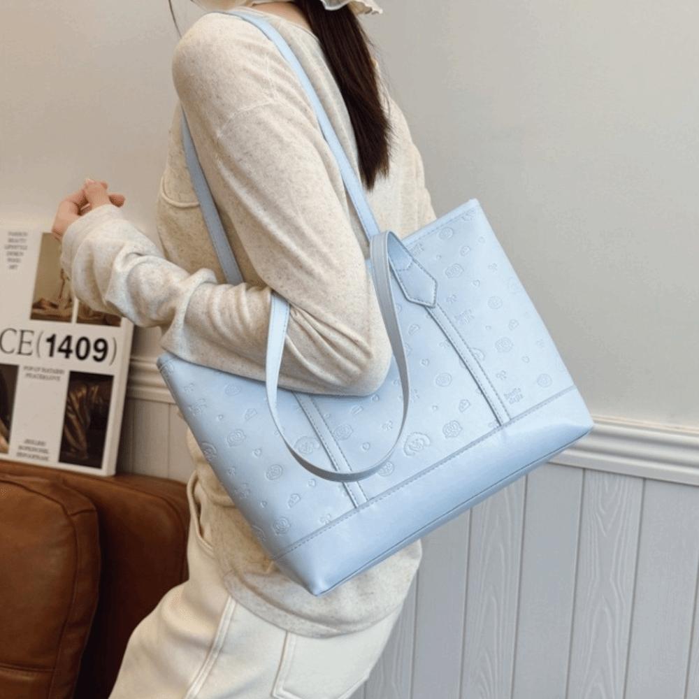 

Large Capacity Single Shoulder Bag Solid color Work Handbag Portable Women Tote Bags Daily Without Ribbons синій