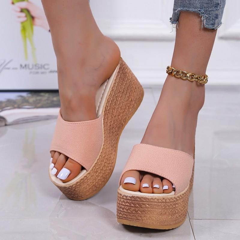 2021 Summer New Women's Shoes Korean Version of Muffin Thick-soled Cool Slippers Women's Word with Outer Wear Wedge Heel Cool Slippers