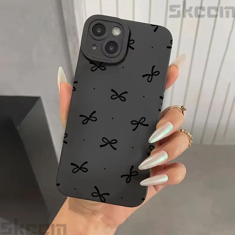 Black Bow Pattern Phone Case For iPhone 16 15 14 11 Pro Max 12 13 Mini XS XR X 8 7 16 Plus Shockproof Soft Silicone Bumper Cover