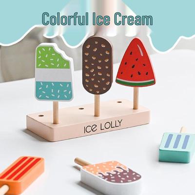 Hölzernes Eiscreme-Set für Kinder zum Rollenspiel - Fördert die Früchteerkennung & Hand-Auge-Koordination - Lernspielzeug für die Früherziehung