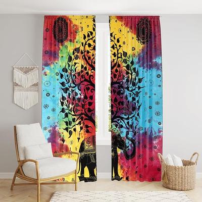 Lindas Cortinas de Janela Indianas Boêmicas Psicodélicas Hippie Tie Dye para Quarto, Sala de Estar, Varanda (Multi Tie Dye Tie Dye)