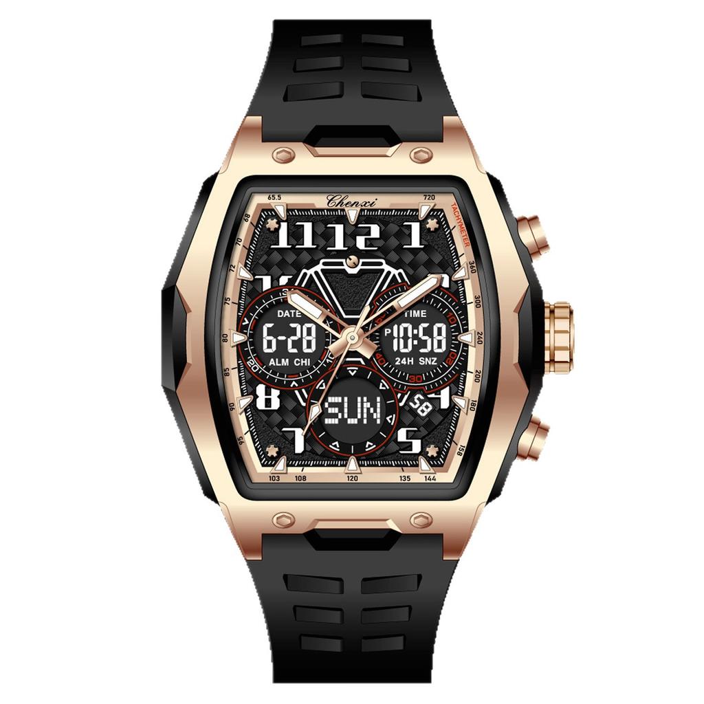 Men's watch barrel-shaped men's double display watch sports waterproof large dial multi-function electronic watch