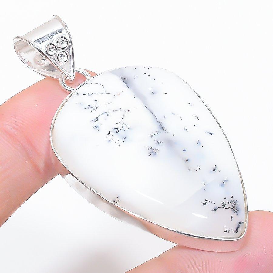 Natural Dendrite Opal Gemstone 925 Sterling Silver Jewelry Pendant 2.40" I2c89