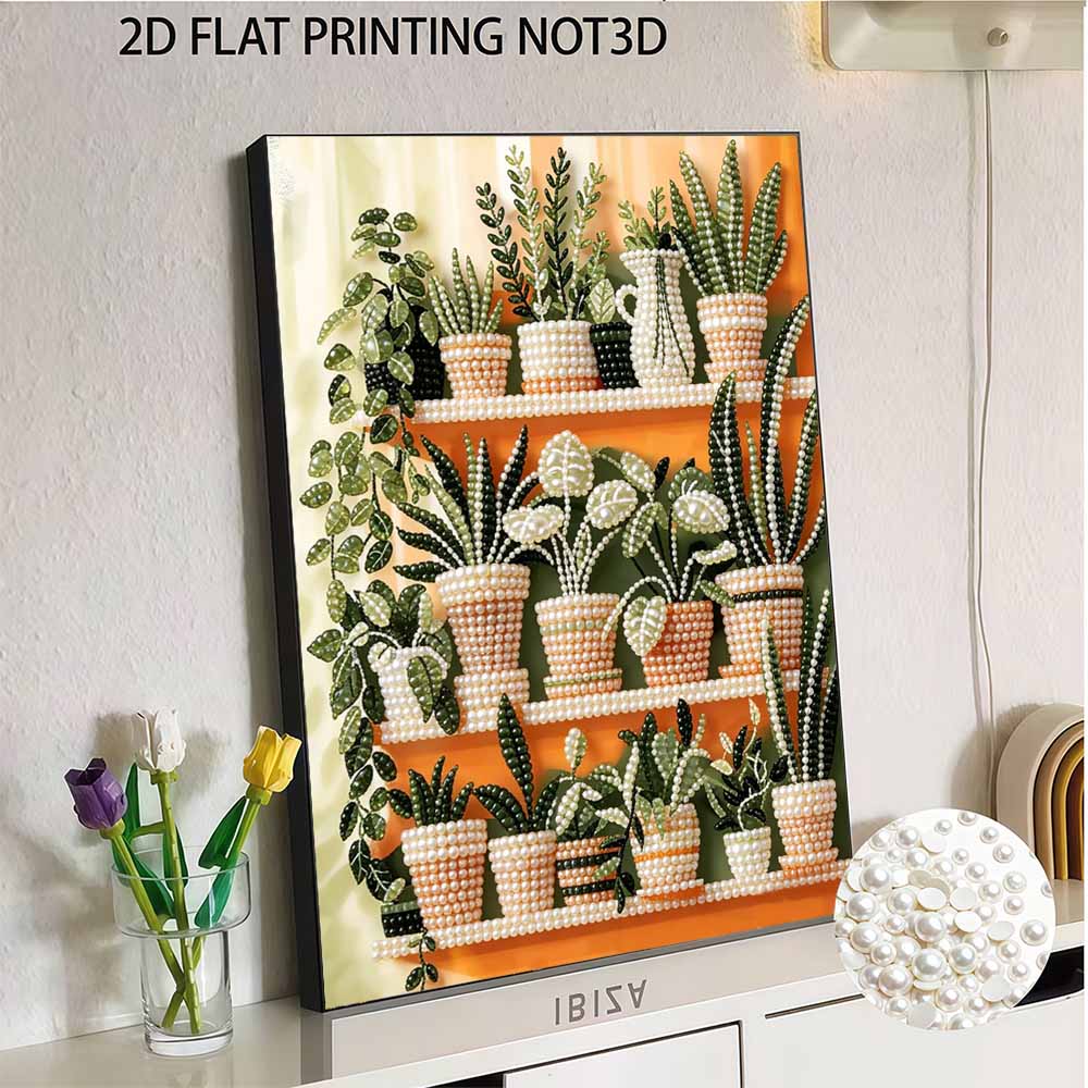3D Perlenmalerei-Set Topfpflanzen-Design Rahmenlos DIY Perlenkunst Leinwand Freizeit Handgemachtes Bastelset für Schlafzimmer Wanddekoration