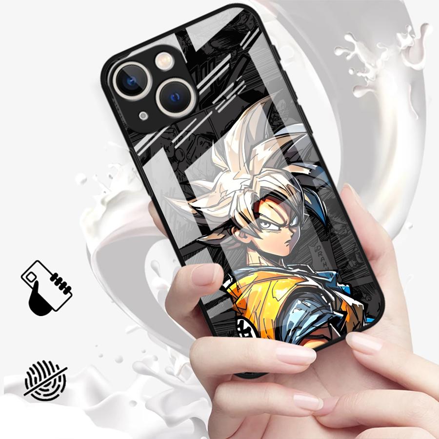 Glass Phone Cover Case for iPhone 17 Pro Max 12 16 15 Plus 8 XR 13 11 Air 14 D-ragonS B-allS Son Goku
