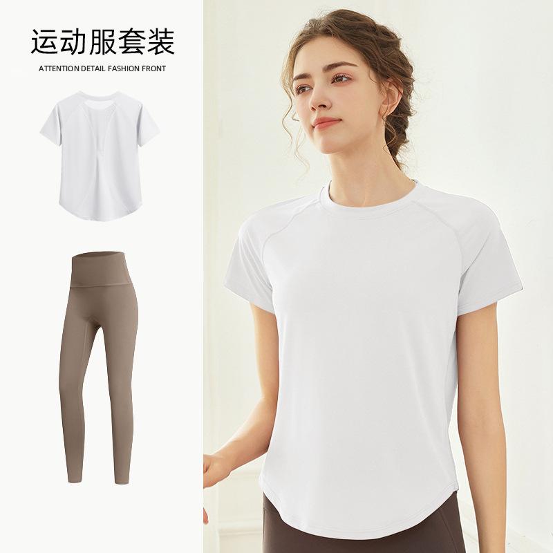 Fitness Running Quick Drying T-Shirt Loose Sports Suit Women's Spring Yoga Suit Top Mesh Breathable Short Sleeves