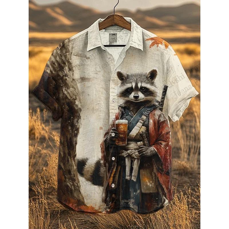Fashion New Mens Summer Hawaiian Shirt Dinosaur Rooster Cat 3d Print Shirt Short Sleeve Casual Beach Shirts Vintage Blouse