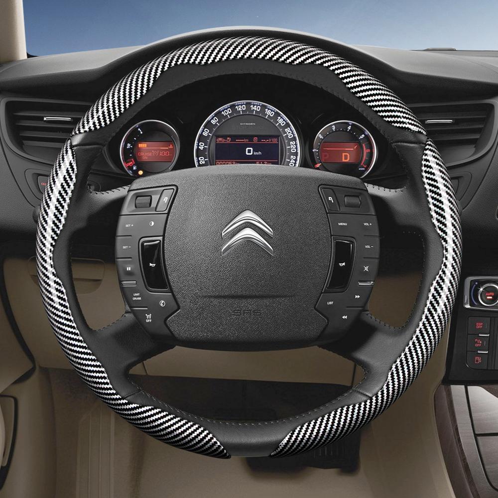 Suitable for Citroen Carbon Fiber Texture Steering Wheel Cover with Segmented Quick-Release Design, Durable Black Accessories for Models Such as C3, C