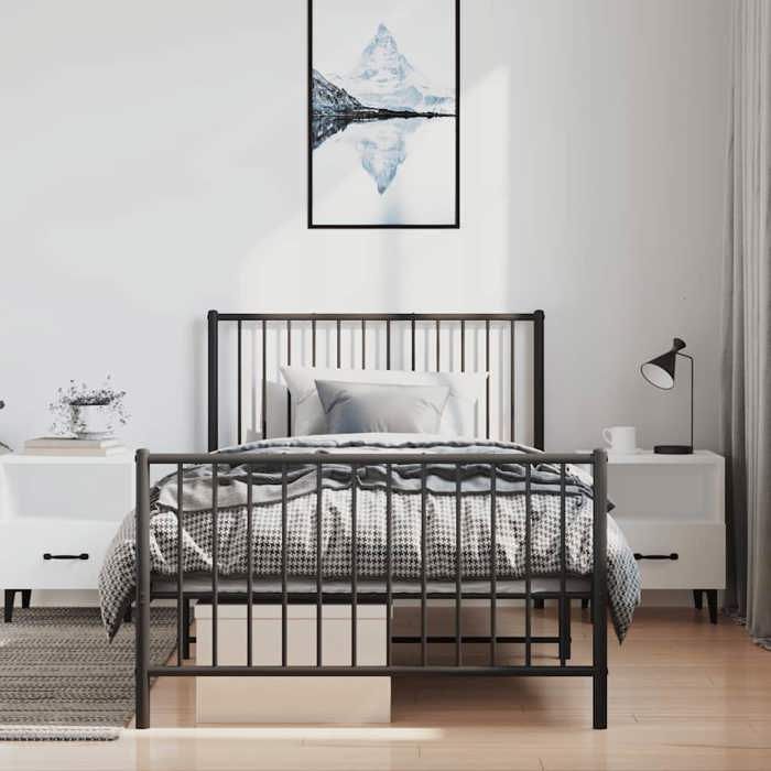 VidaXL Cadre de lit métal avec tête de lit-pied de lit noir 100x190 cm 350876