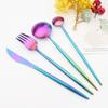 Stainless Steel Dinnerware Round Handle Multicolor Cutlery Set Knife Dessert Fork Coffee Spoon Tableware Set Kitchen Flatware