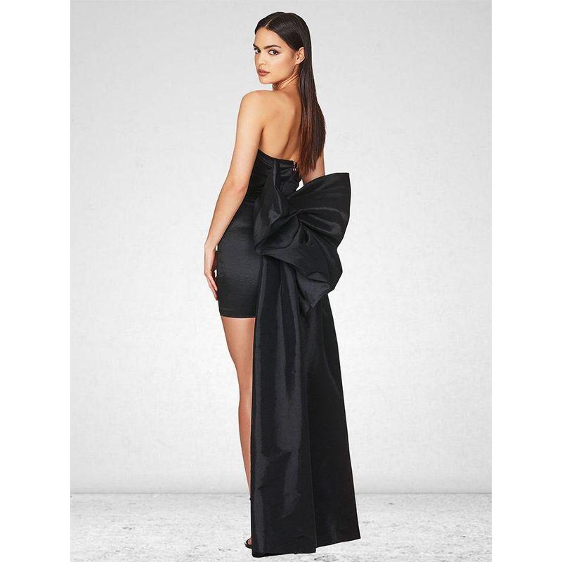 

Fashion Women s Sexy Sheath Tube Top Dress Elegant Detachable Big Bow Decorative Evening Dress Black S