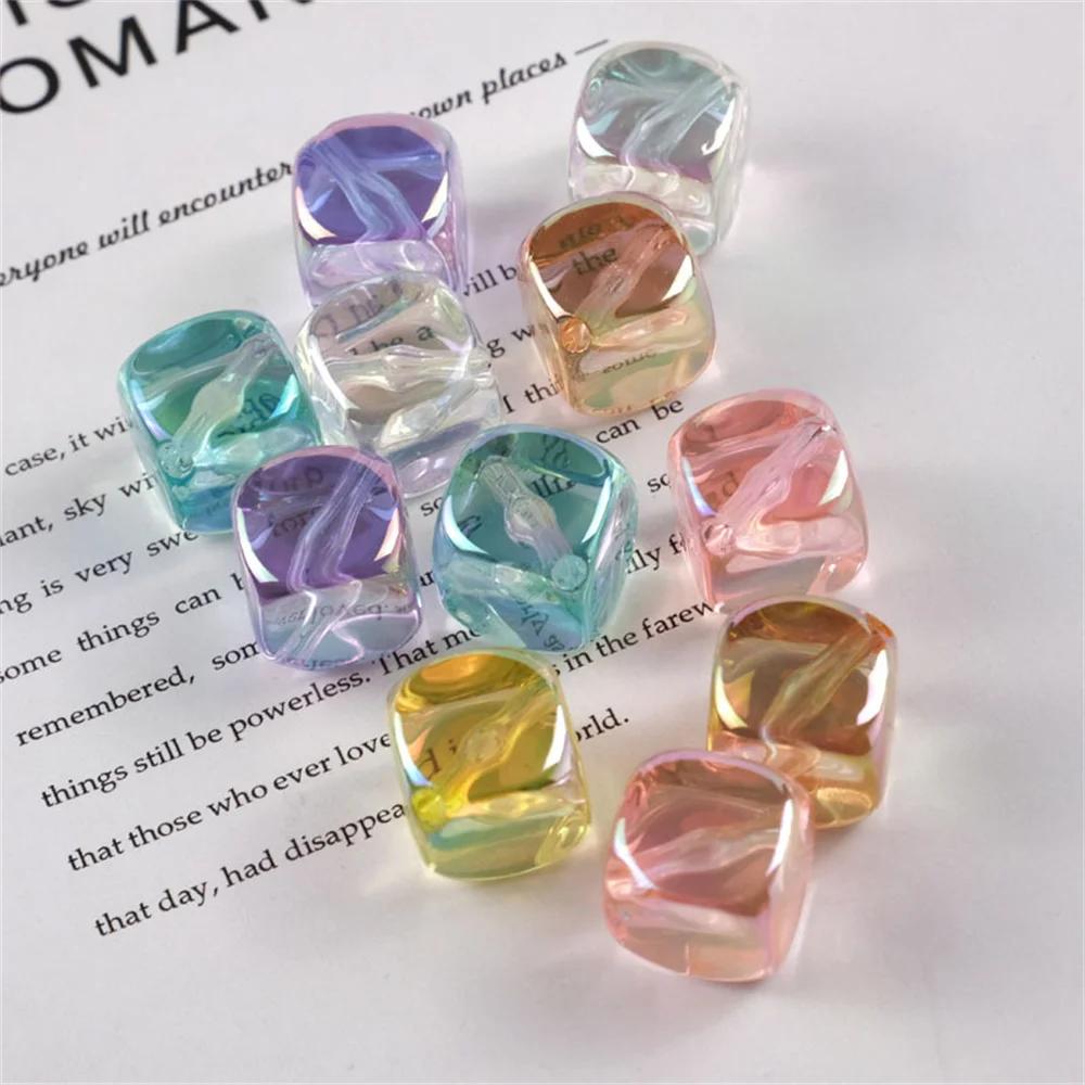 CH39 New Ice Cube Translucent Square Bead Diagonal Hole Candy-colored Exquisite Beaded Acrylic Jewelry Material Accessories