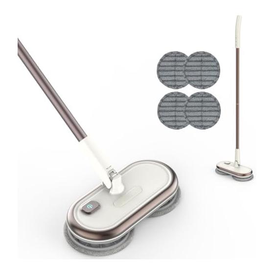 Electric rotating mop cleaner, lightweight, self-propelled, water wiping, cordless, floor wiping, 4 mop pads included, floor cleaning, high speed