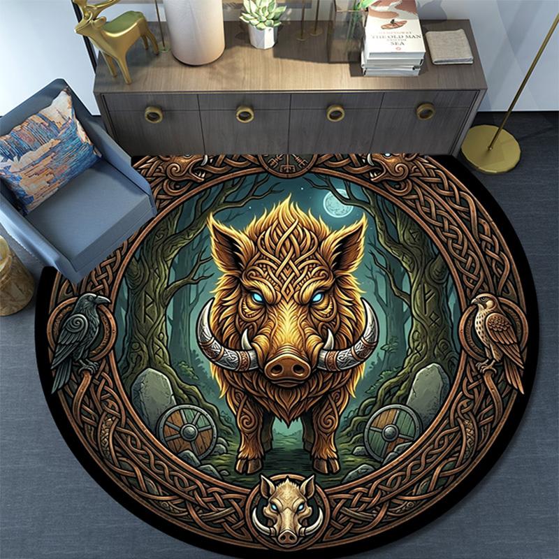 Celtic Boar Mythology Round Area Rug Under Office Chairs Bedroom Living Room Home Decor
