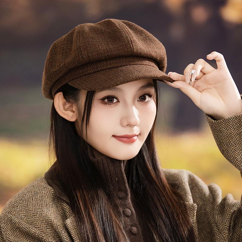 Autumn and winter hats women's big head circumference small octagonal hats retro versatile berets fashion painter hats