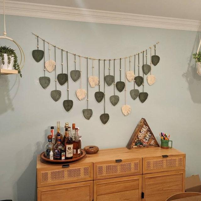 1pc Green Leaves Garland Macrame Wall Art Above Bed Decor Boho Home Decor Mid Century Modern Living Room Wall Decor Plant Mom Gift