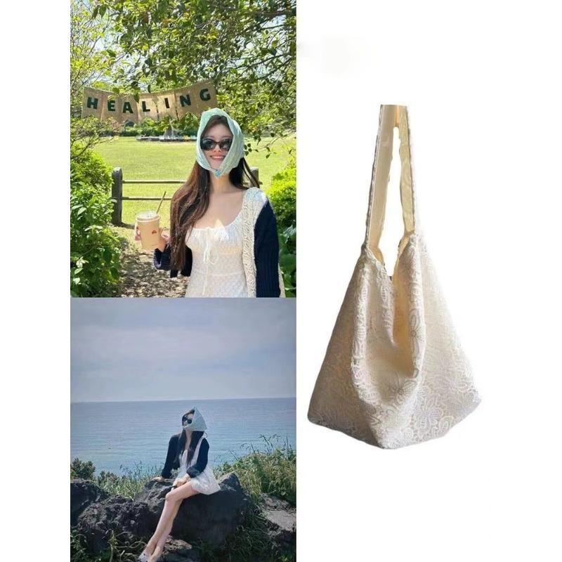 

Zhao Ruth, the same one-shoulder idyllic summer fairy beauty lace edge large-capacity commuter tote bag girl, new белый