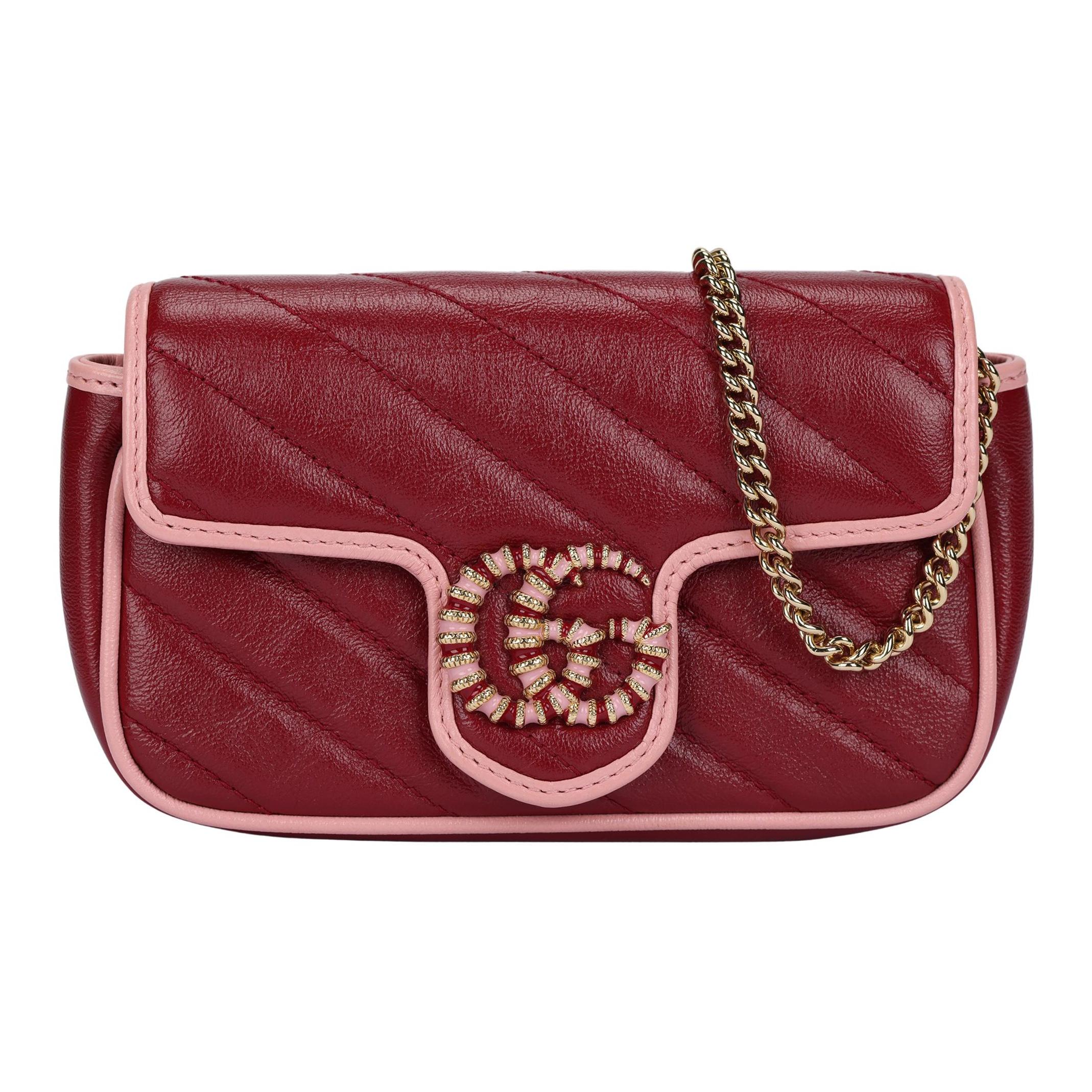 

Gucci GG Quilted Leather Chain Crossbody Bag Red Pink Daily Party Shopping 574969-1X5EG-6476 Basic Set (Bag+Dust Bag)