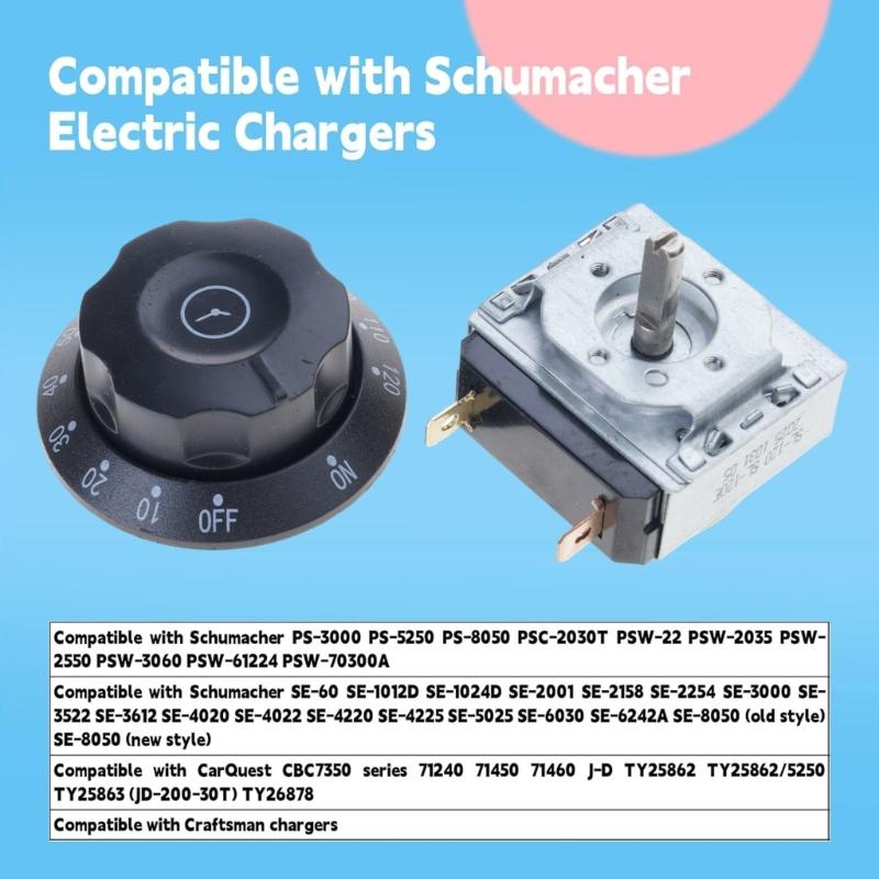 120 Minutes Mechanical Timers Replacement Set Including Knob and Mounting Screws for Chargers Timers Compatibility