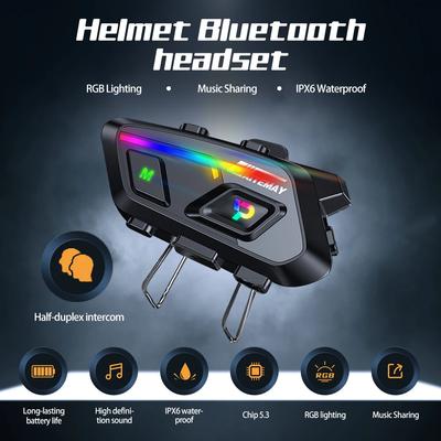 Motorcycle Helmet Bluetooth Headset 1000mAh Super Long Standby 300M Half-duplex Intercom with Music Sharing For 10 Riders