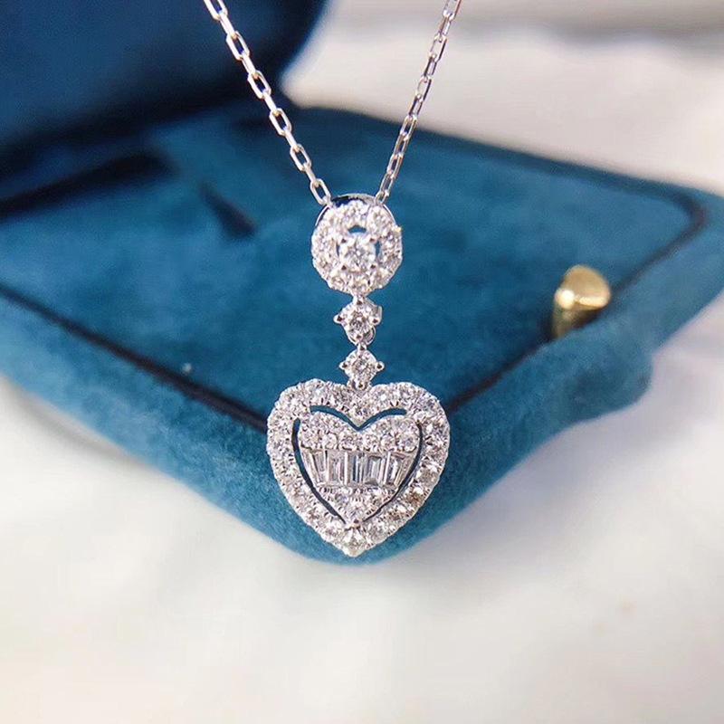 Elegant Tiered Heart Pendant Necklace for Women Sparkling Round and Baguette Stone Design Romantic Dainty Party Jewelry Gift for Her