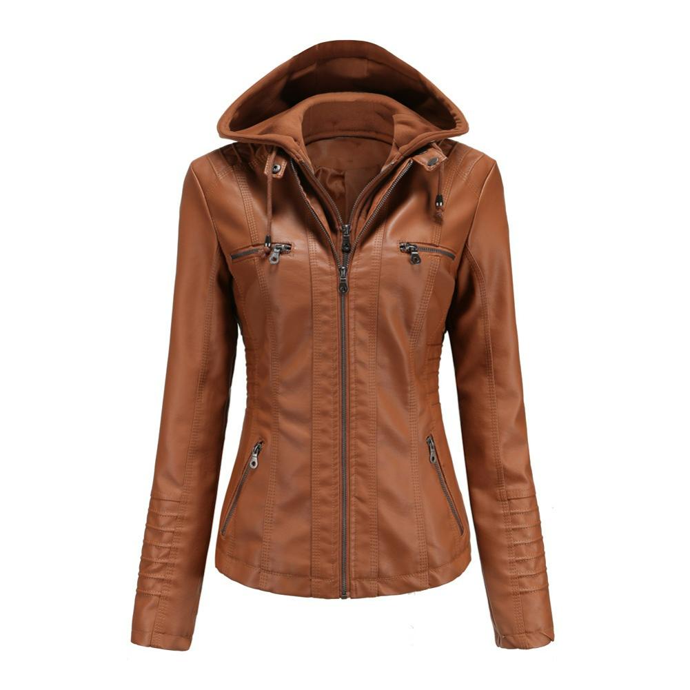 

Two-piece Hooded Leather Jacket, Detachable Plus Size Leather Jacket, Women s Spring and Autumn Jacket, Women s PU Washed Leather XXXL дубильна кора