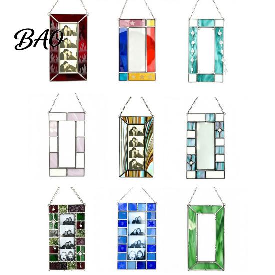 Holiday Commemorative Keepsake Acrylic Photo Frame Light Catcher, Retro Stained Glass Style Hanging Home Soft Furnishing Decor Display with