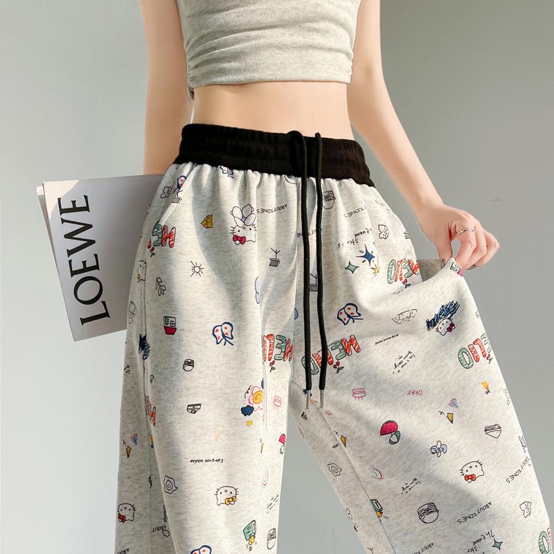 Authentic 2026 Hand-painted Graffiti Sweatpants for Women - Spring/Summer, Elastic Waist, Curved Leg, Casual Drawstring Fit