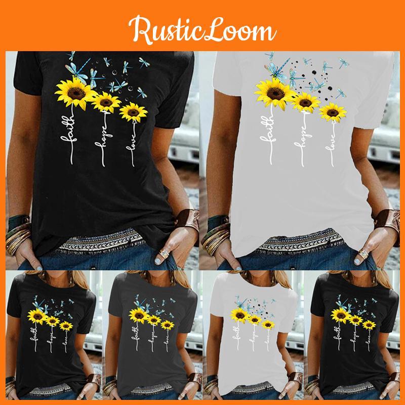 Bequemes Damen Basic T-Shirt mit floralem Gänseblümchen-Print, weiches Material, ideal für Sommerausflüge