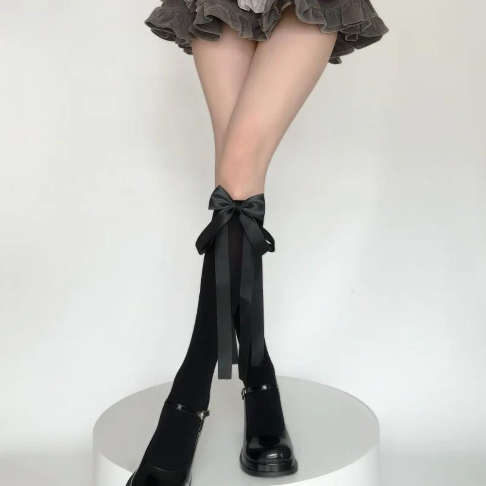 New Sweet Lolita Bowknot Middle Tube Socks Breathable Comfortable Fit Calf Socks Anti Slip Knee High Socks Summer Season