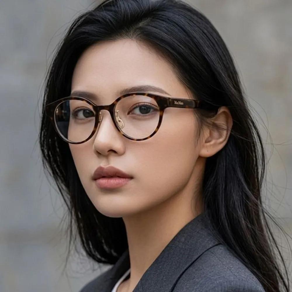 MaxMara Eyeglass Frames MM5125 D 052 Leopard Print Round Horn-rimmed Glasses for Women and Men