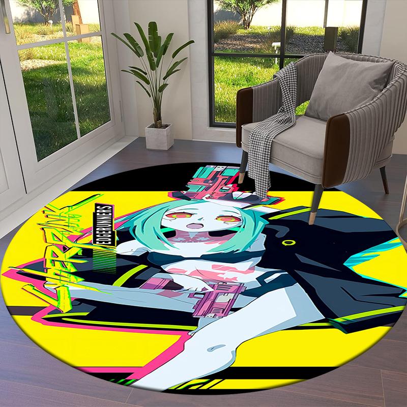 Cyberpunk Edgerunner Round Area Rug,Carpet Rug for Living Room Bedroom Sofa Playroom Decor,Non-slip Floor Mat
