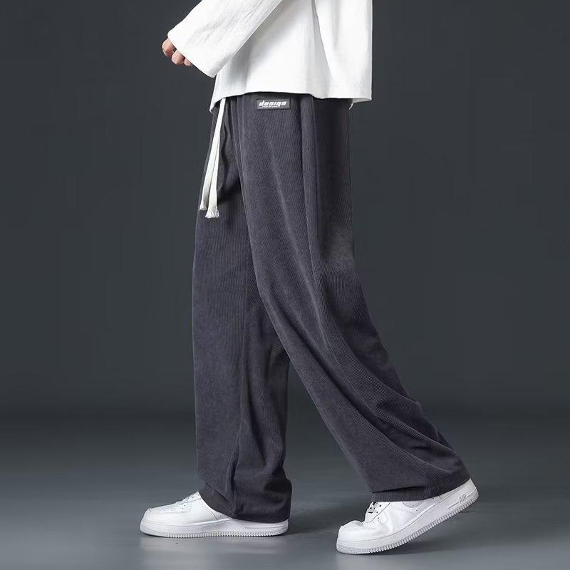 Corduroy pants men's spring and autumn loose straight wide-leg sweatpants men's trendy brand velvet sports casual trousers
