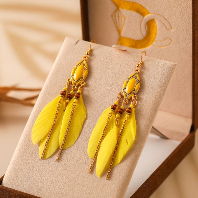 

New Bohemian Ethnic Feather Earrings For Women Long Fashion Rhinestone Crystal Drop Oil Dangle Earrings Party Wedding Jewelry