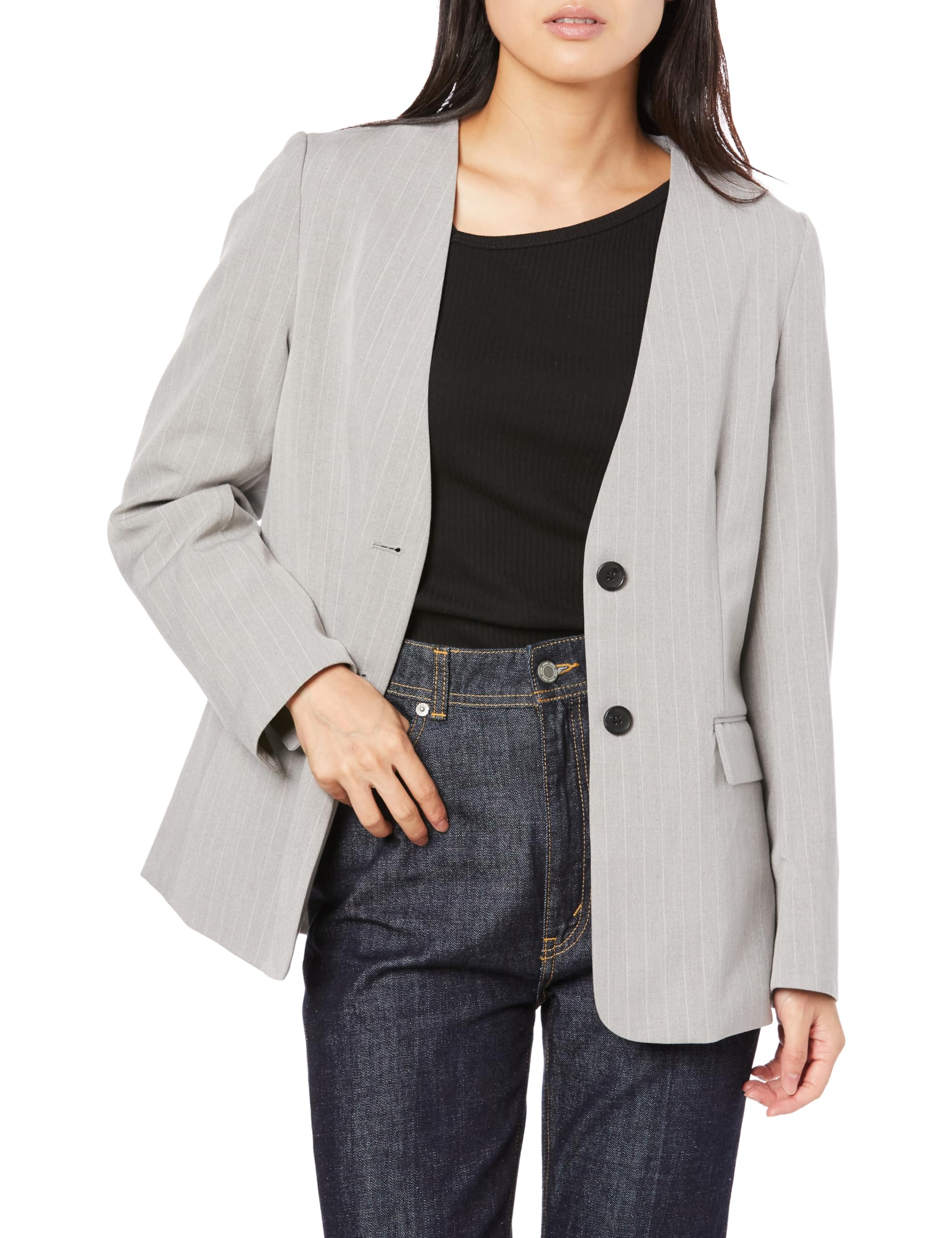 

[BIS] Women s V-neck, No-Collar Jacket, Gray Sub (09), Size S, BVV63050, Suitable for Set-Ups