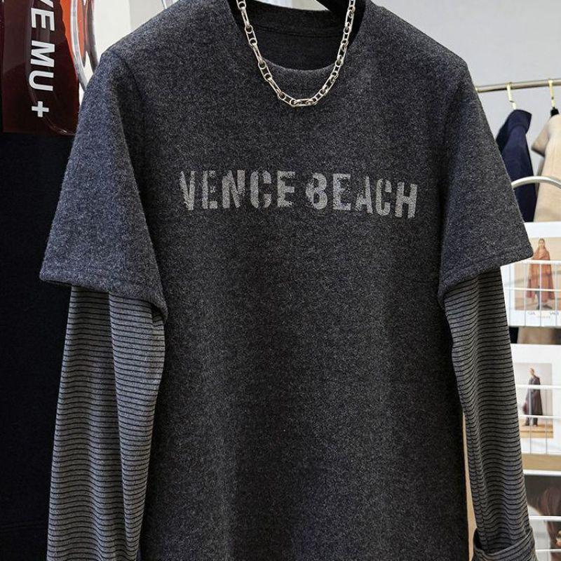 

Stylish Brushed Patchwork Two-in-One Long-Sleeve T-Shirt for Women - Perfect for Autumn and Winter, Ideal for Layering or Wearing Alone. 2XL (65-75 kg) темно-серого
