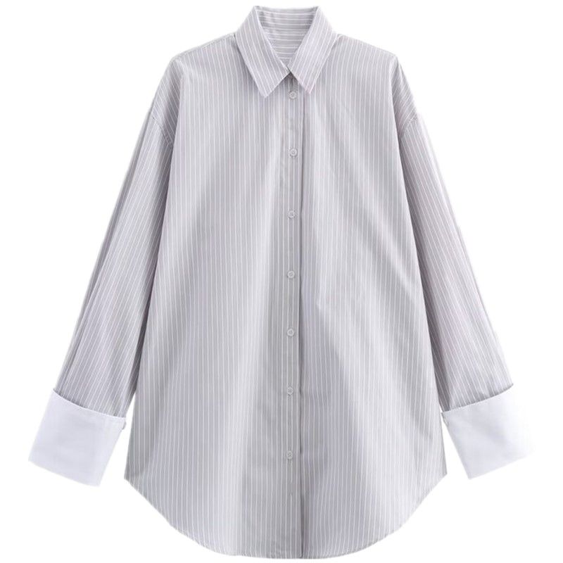 Fashion Style 2024 Autumn New Women's Clothing All-Matching Striped Loose Poplin Long Sleeves Lapel Shirt 8473418