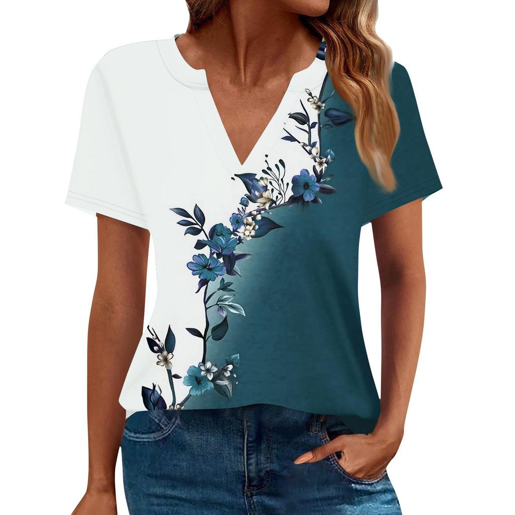 Women's Summer Short Sleeve V Neck Shirt Business Casual Loose T-Shirt Trendy Fashion Clothing Tops
