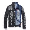 2024 Men's Spring Black Patchwork Printed Denim Cardigan Vest