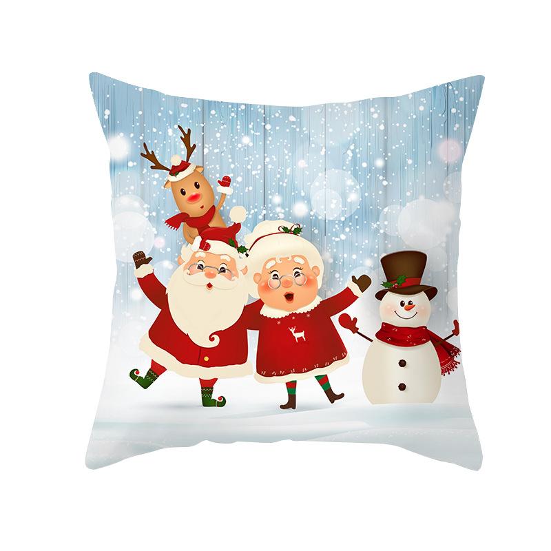 Christmas Cartoon Pillow Cover Living Room Bedroom Sofa Cushion Peach Skin Printed Pillow
