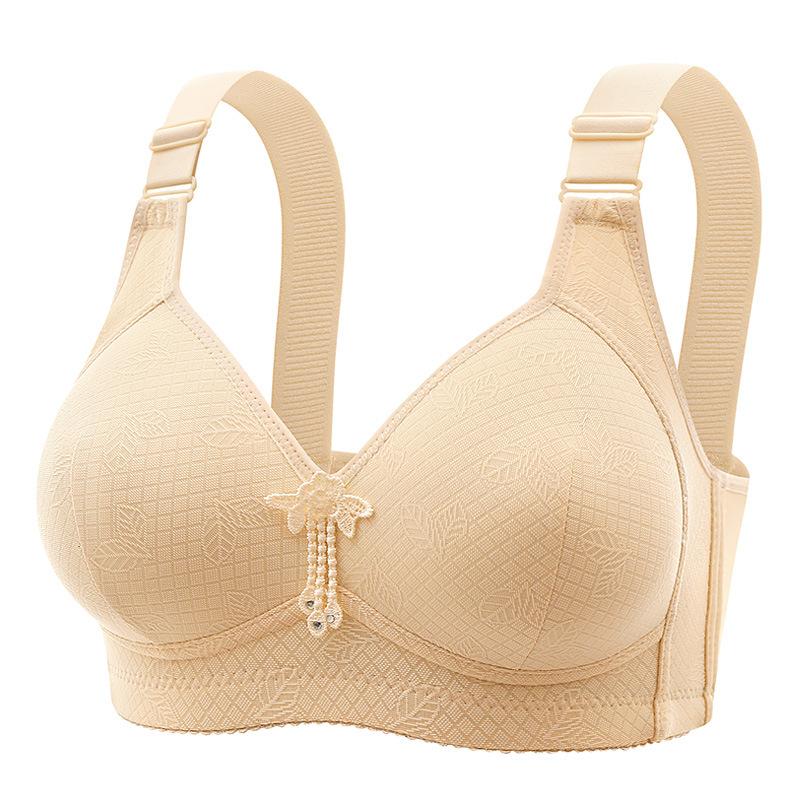 New Arrival Plus Size Wireless Bra Comfortable and Breathable Gathering and Reducing Side Breast Jacquard Pattern Middle-Aged Mother's Underwear