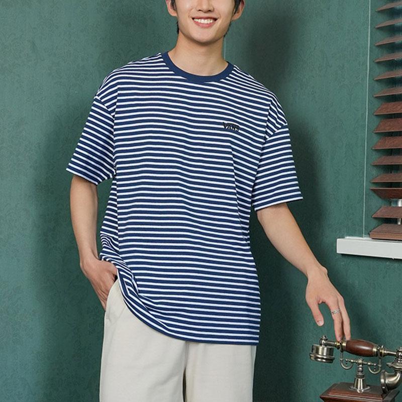 Vans Striped Loose Fit Crew Neck Short Sleeve T-Shirt Unisex Tops Blue White VN000FR2CGI1