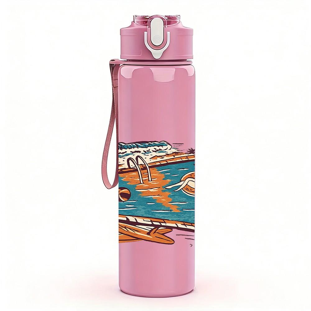 1PC Vintage Desert Road Trip Print 750ml Color Plastic Sports Water Bottle Leakproof Flip Straw Lid Suitable for Sports Office Home Use