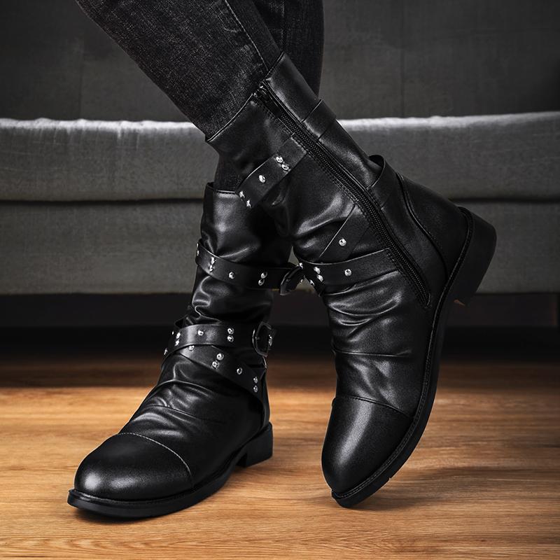 Men's Black motorcycle boots Trendy and personalized designer styles Party Nightclub Outdoor shoes for autumn and winter New-45