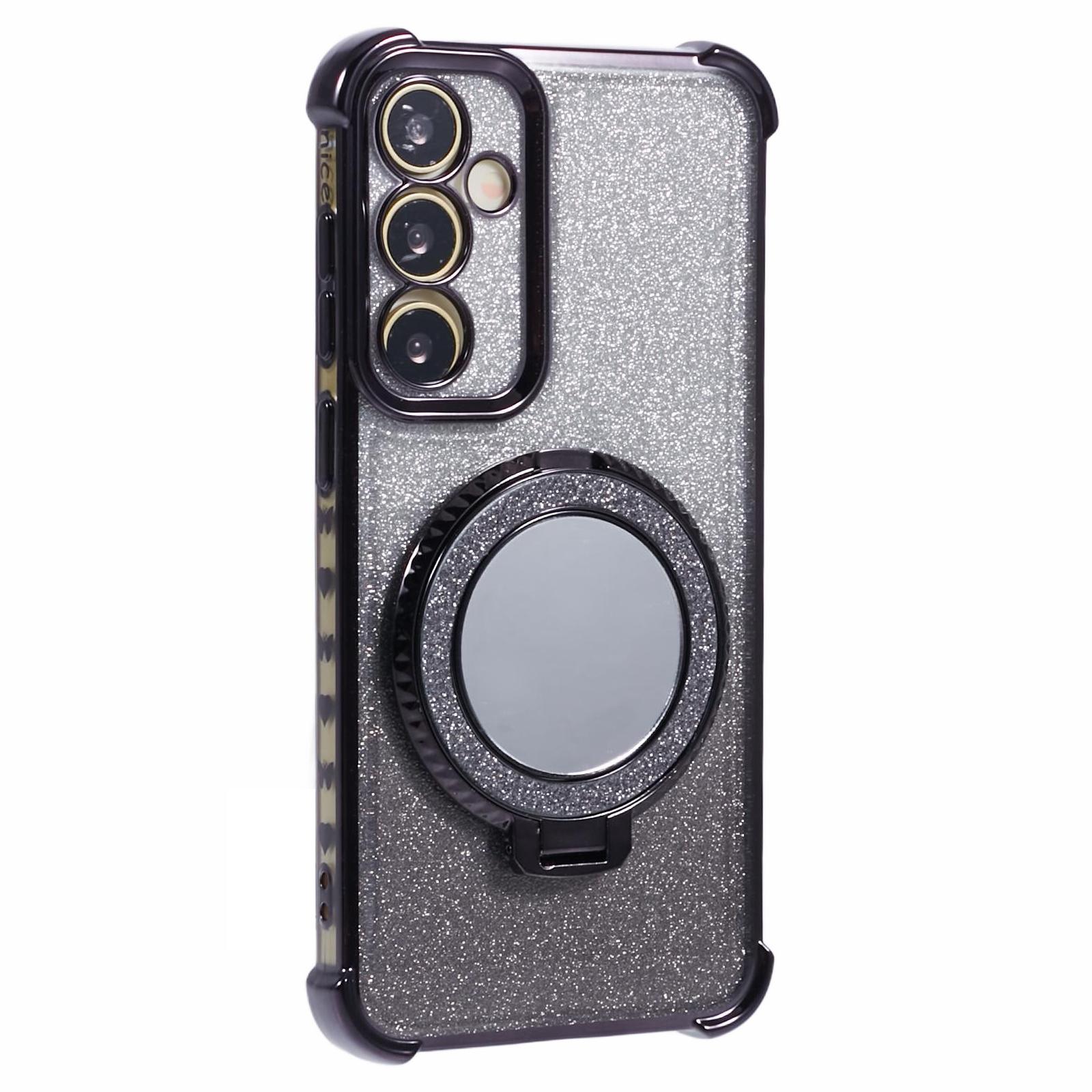 

Для Samsung Galaxy A34 5G чехол TPU блестящий чехол для телефона с подставкой и зеркалом Black