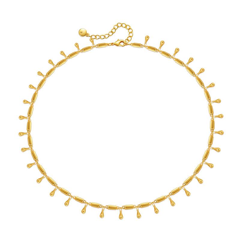 K Gold Plated Brass Water Drop Rectangle Pendant Trendy Chain Necklace For Women