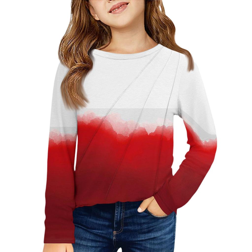 Girls' Long Sleeve Tee - Pleated Round Neck Casual Top